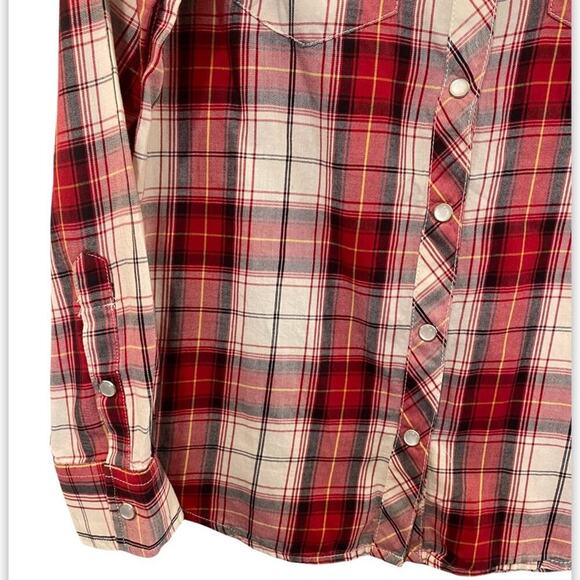 Lucky Brand Red Plaid Pearl Snap Button Down Sz S - Picture 8 of 14